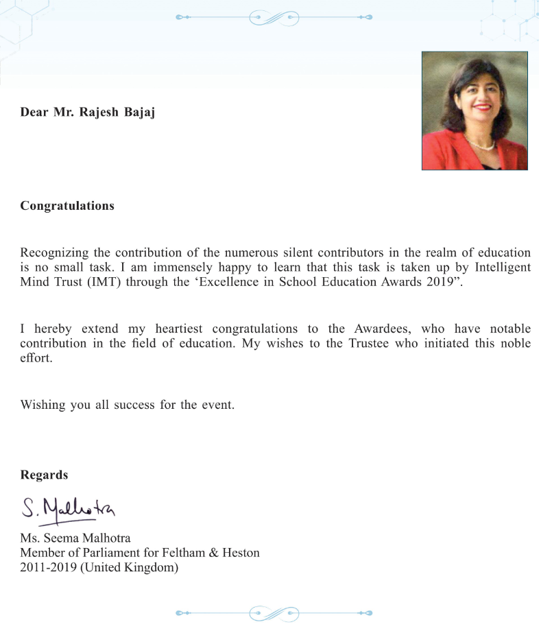 Ms. Seema Malhotra​ Trustee Intelligent minds trust IMT